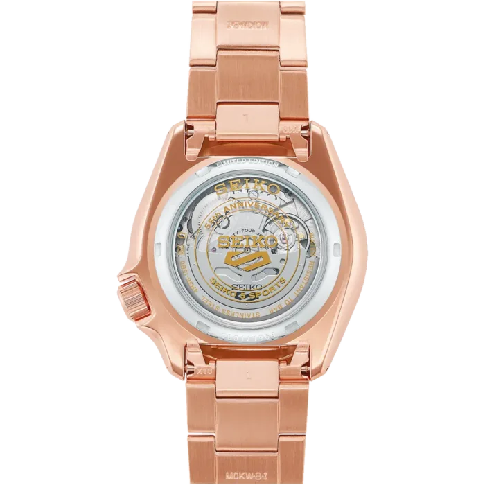Seiko 5 Sports 55th Anniversary Limited Edition Rose Gold Dial Rose Gold Steel Strap Watch for Men - SRPK08K1 - Image 7